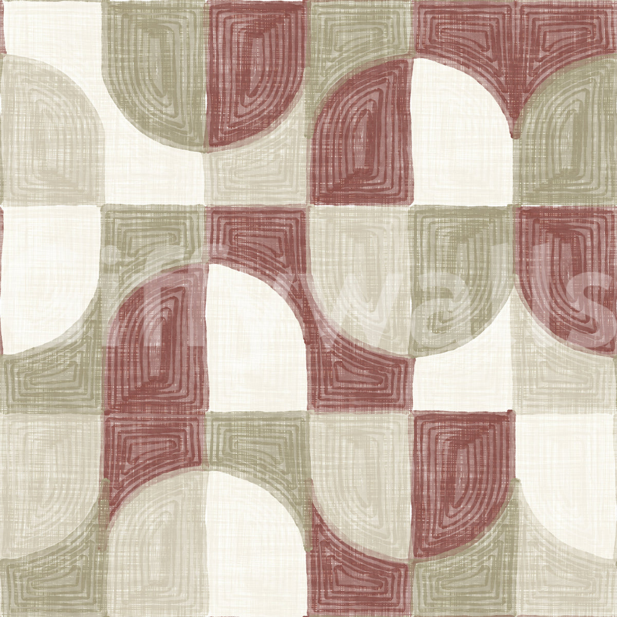 Carta da parati geometrica dai toni terrosi, dipinta a mano, dalla texture audace e dallo stile rustico da farmhouse