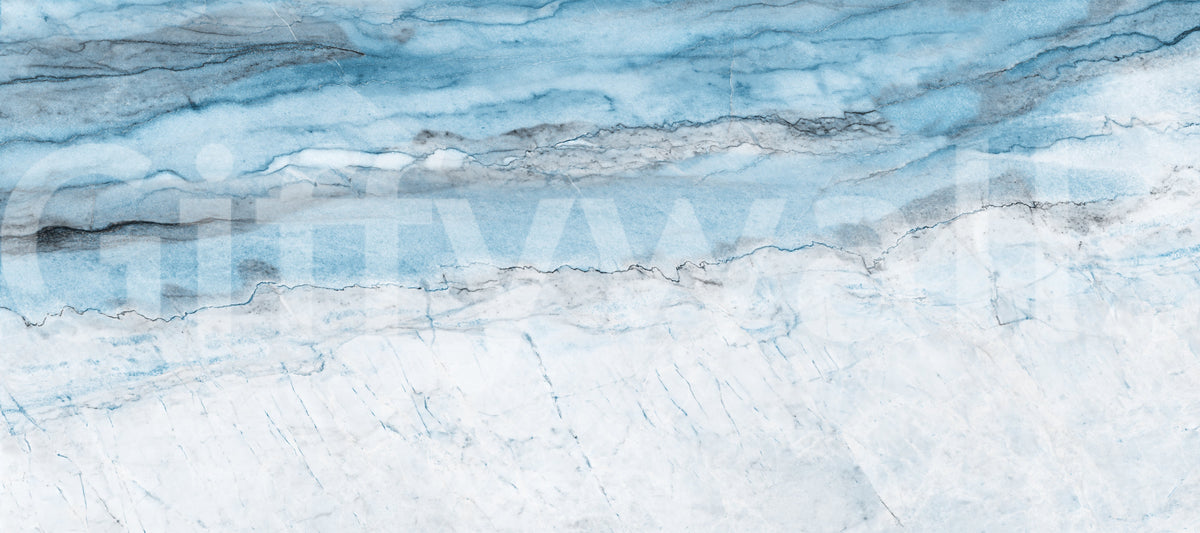 Papier peint panoramique en marbre veiné bleu céruléen