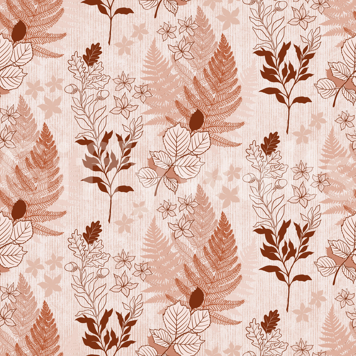 Papier peint silhouettes botaniques alpines - rouge rouille⁠