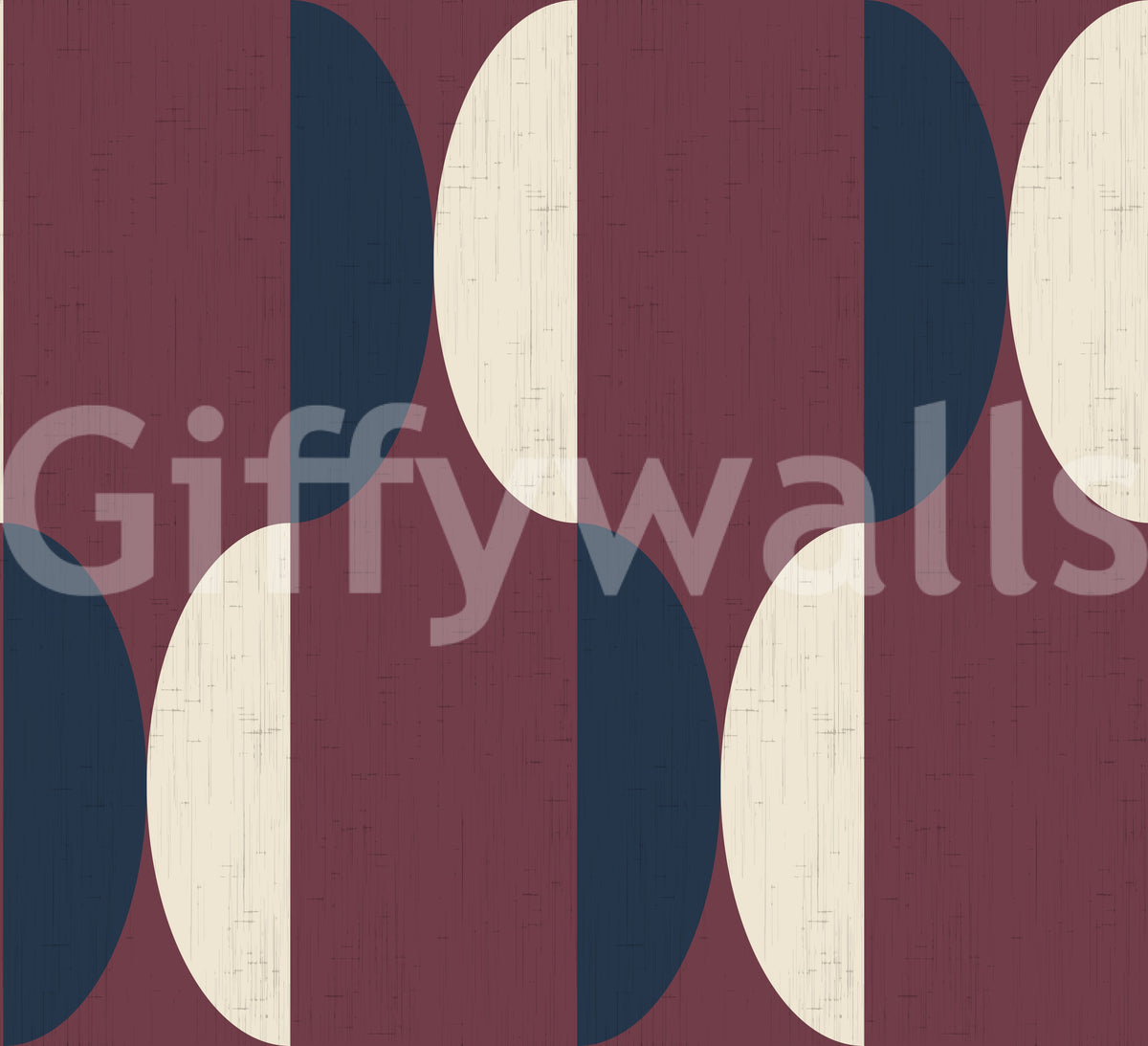Mid Century Oval Wallpaper Burgundy Navy Wallpaper⁠