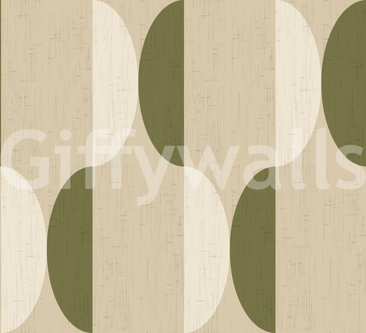 Carta da parati ovale Mid Century color crema e verde oliva⁠