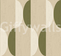 Carta da parati ovale Mid Century color crema e verde oliva⁠