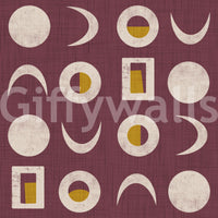 Papier peint phases de lune bordeaux, style mid-century