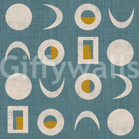 Dusty Teal Moon Phase Wallpaper Mid Century Wallpaper⁠