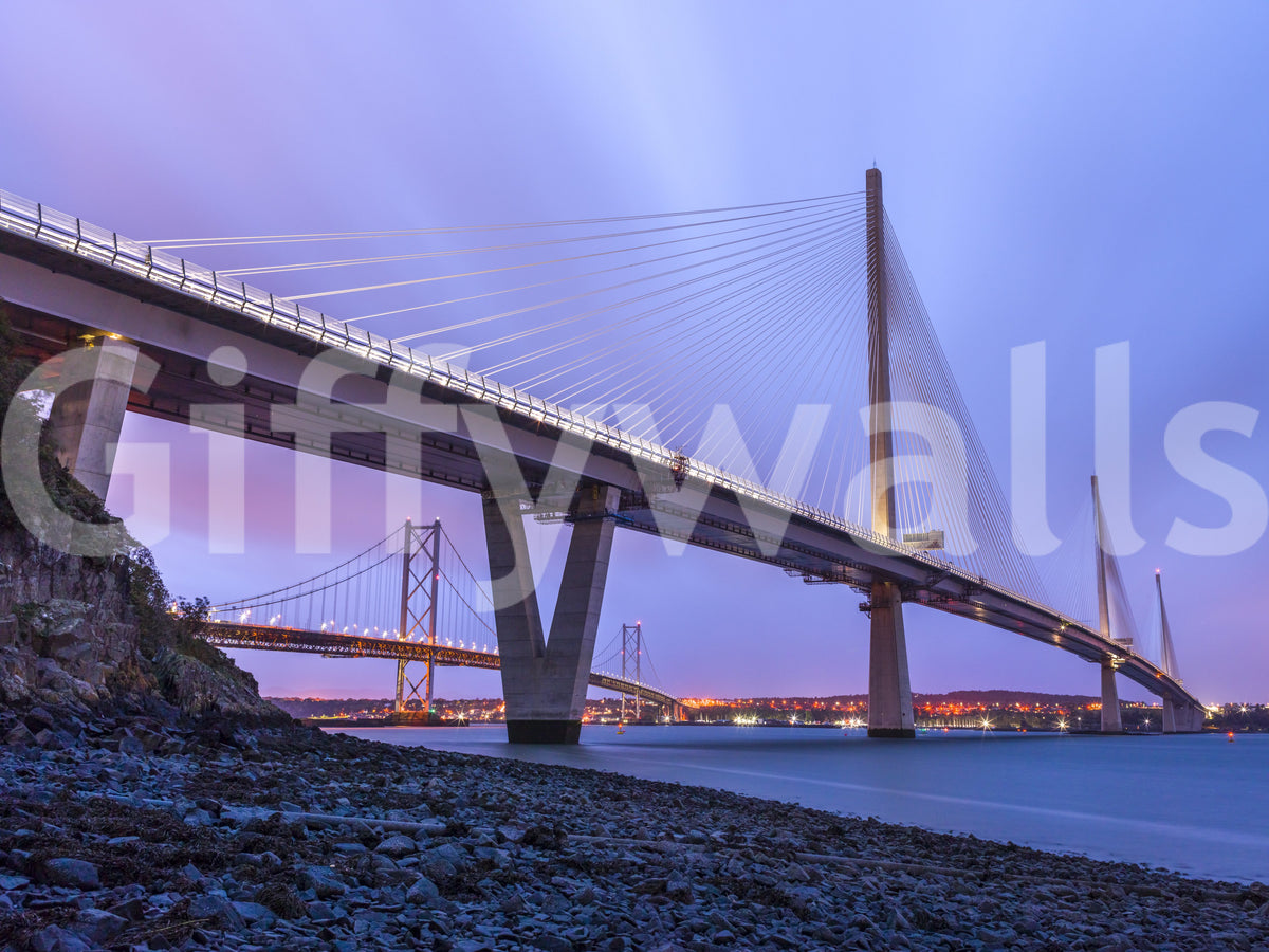 Papier peint panoramique architectural au crépuscule du pont du Forth