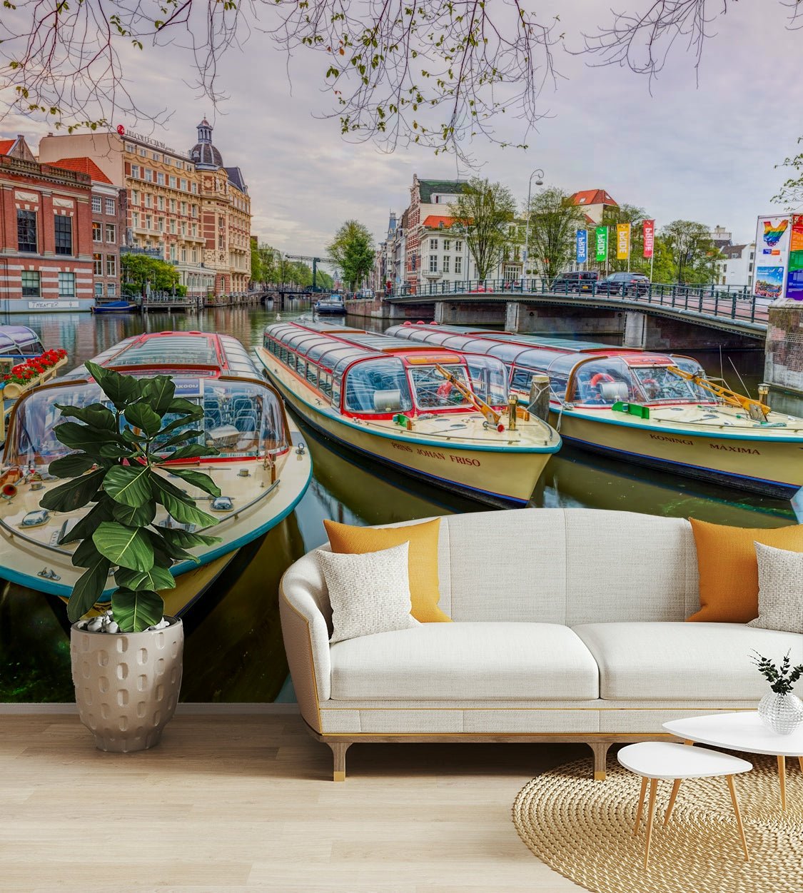 Wall mural of a charming Amsterdam canal.

