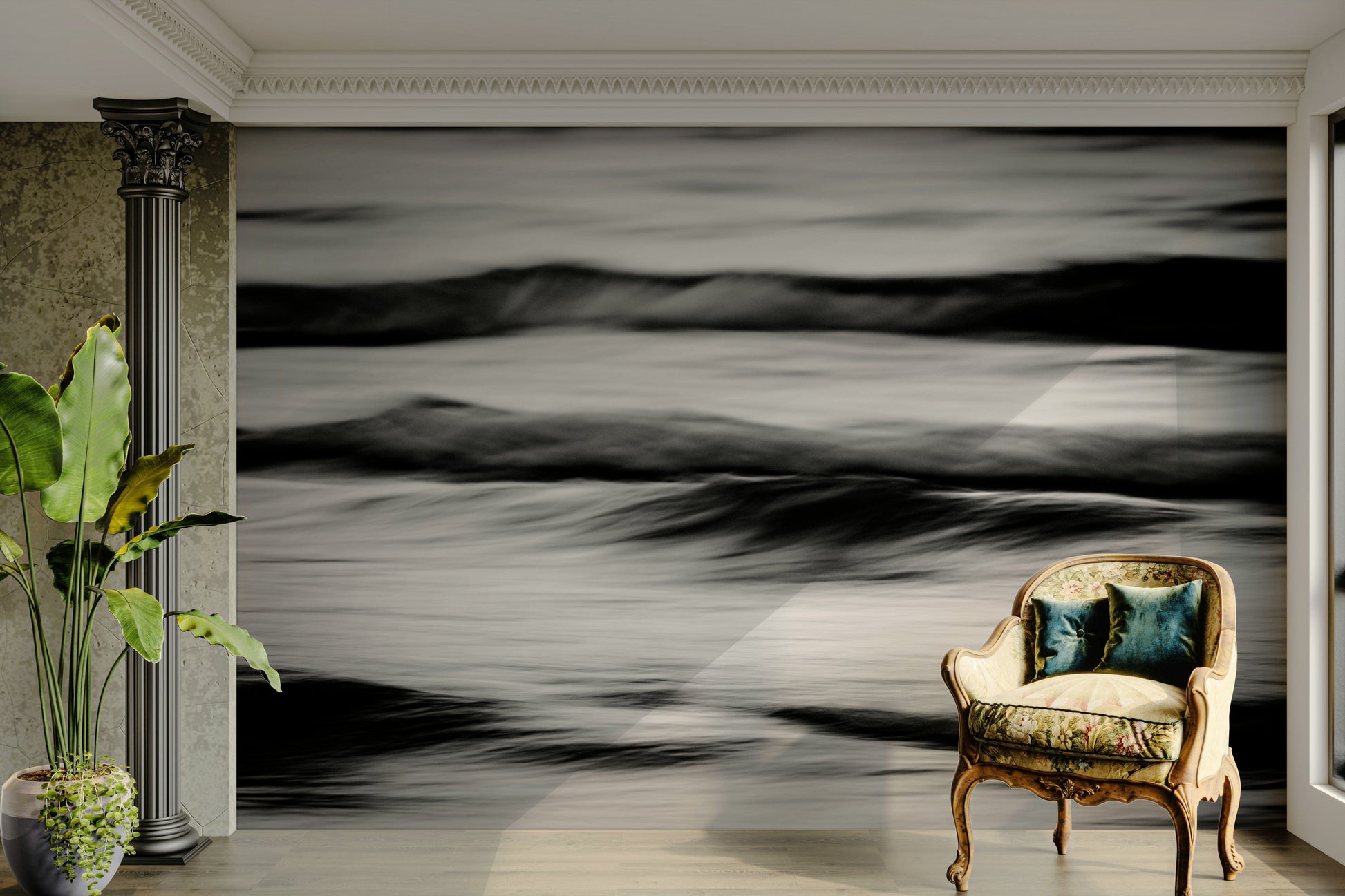 An artistic nature seascape mural for home decor.

