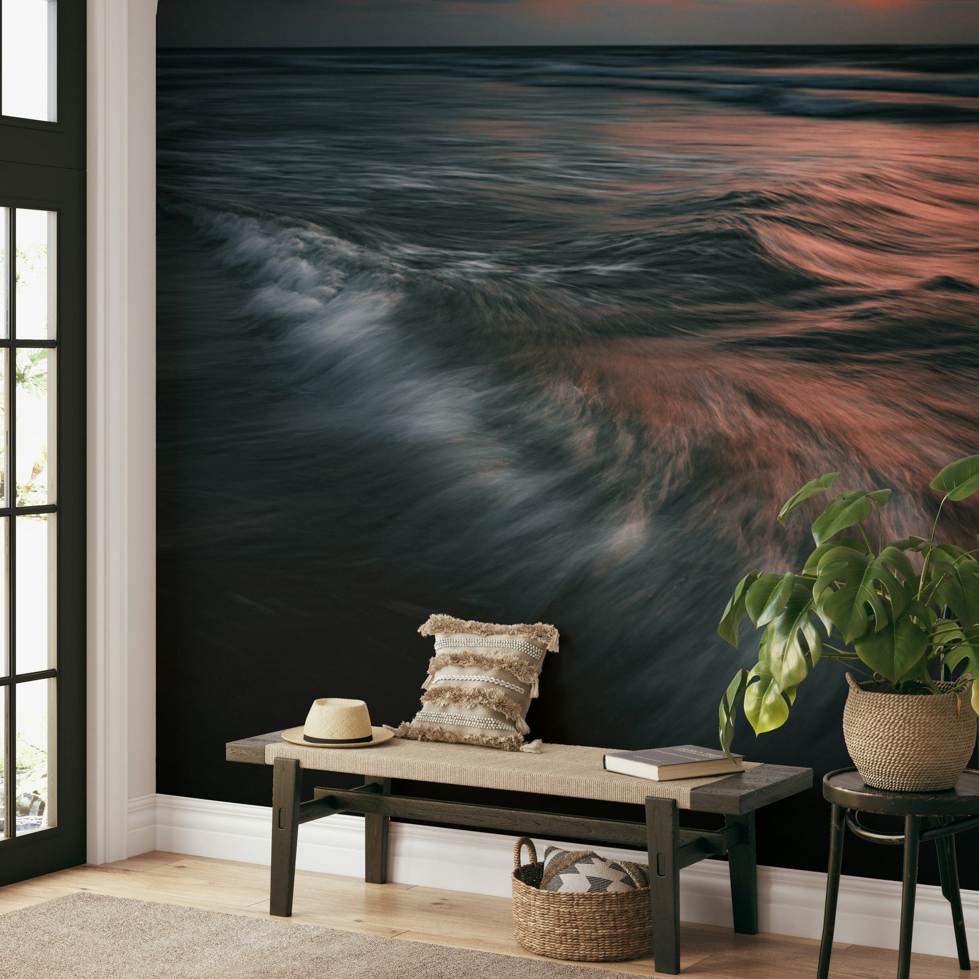 The wallpaper for walls being installed.

