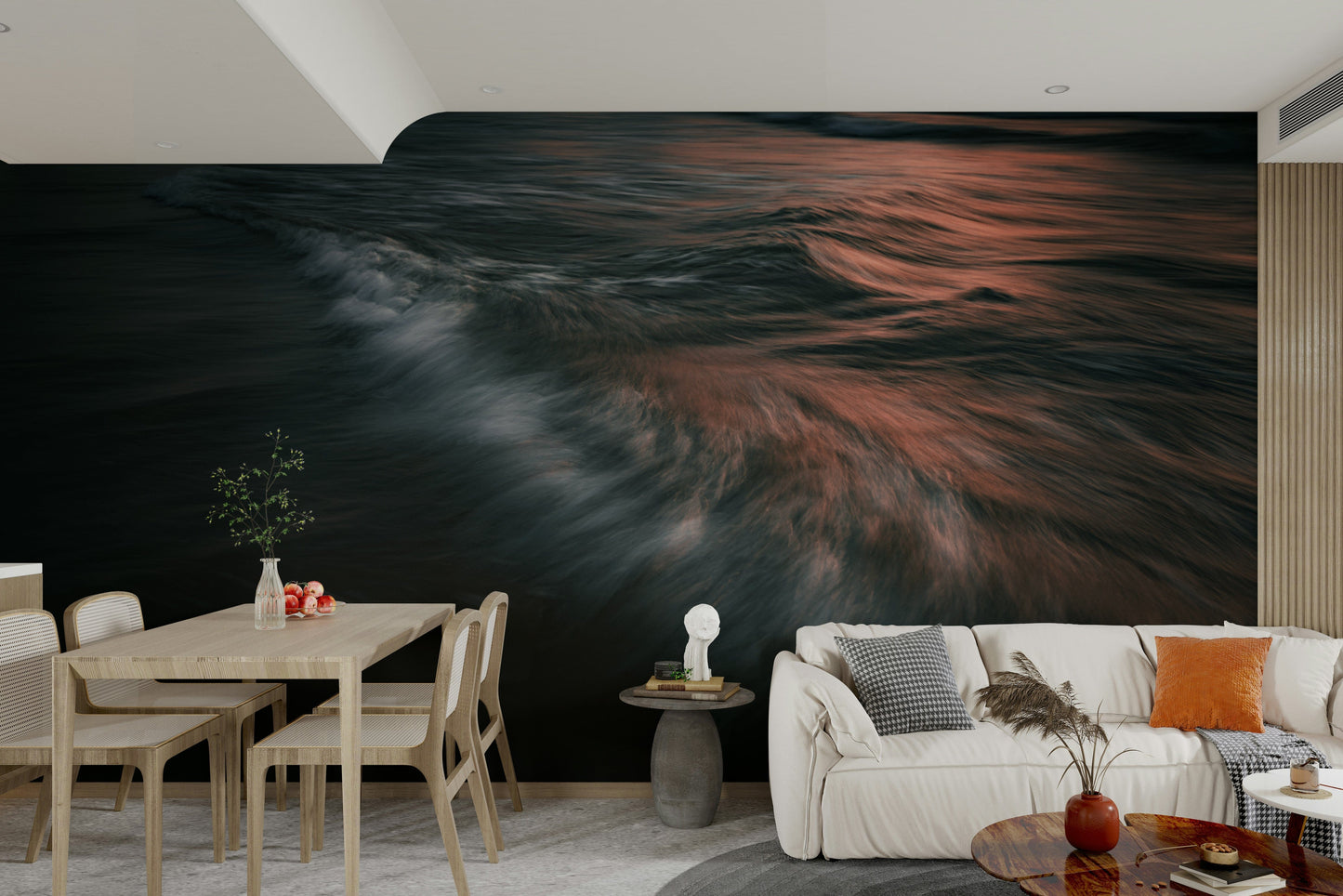 The peel and stick wallpaper on a smooth wall surface.

