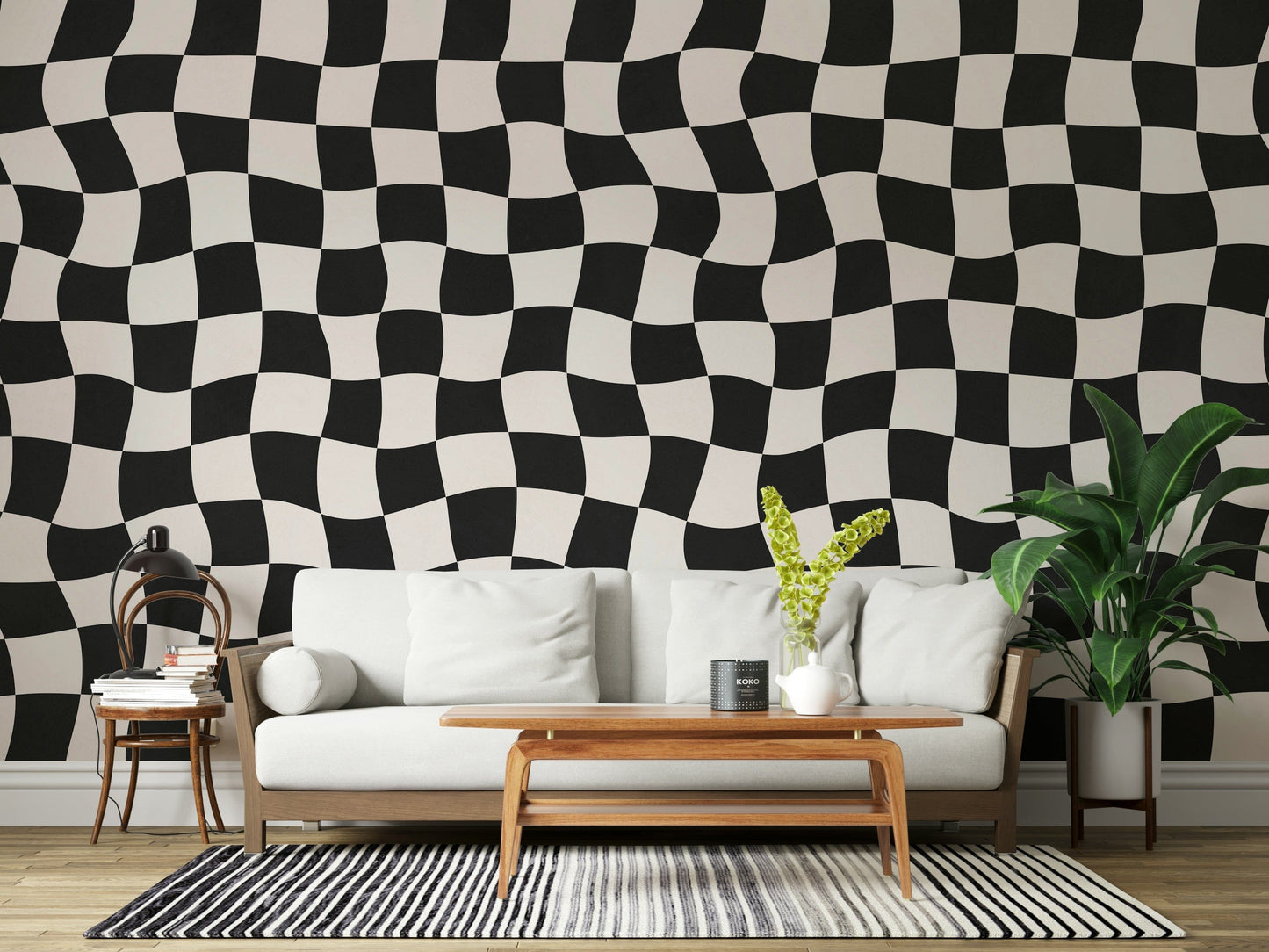 Dynamic Wavy Check warped grid design statement wall decor.