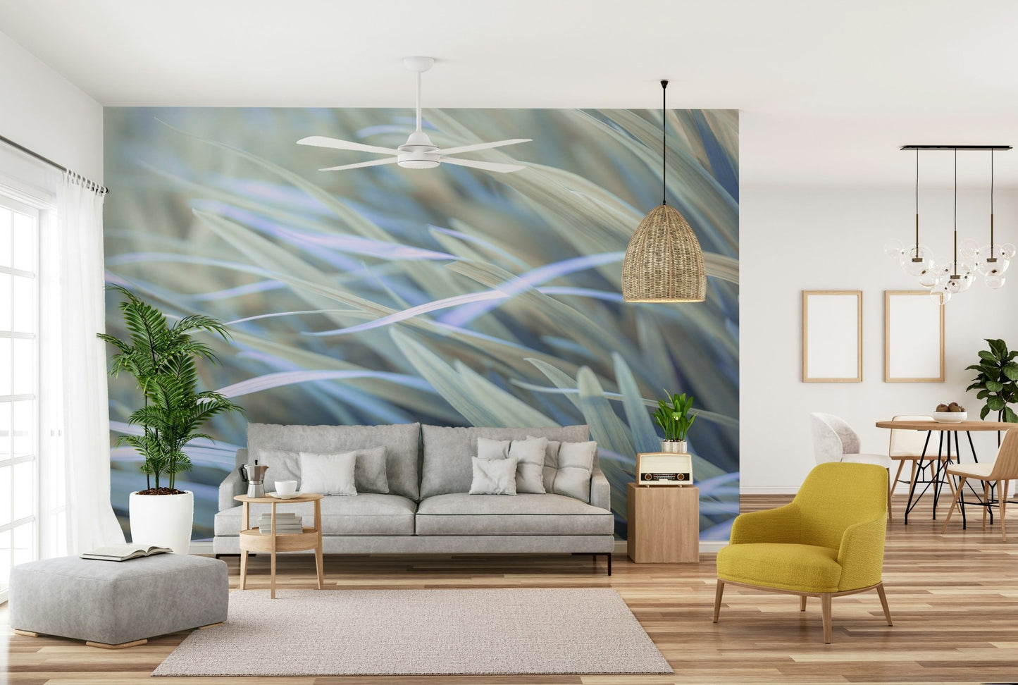 Wavy grass wall mural adding flow and tranquility

