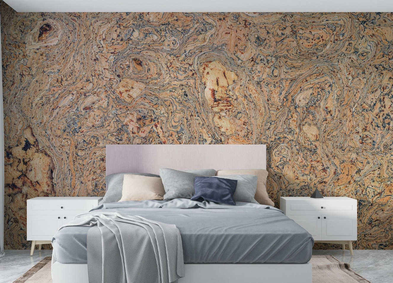 The mural covers a significant wall area, creating an immersive textural experience.
