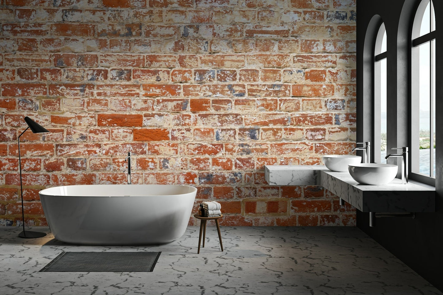 Weathered brick wallpaper for industrial style interiors

