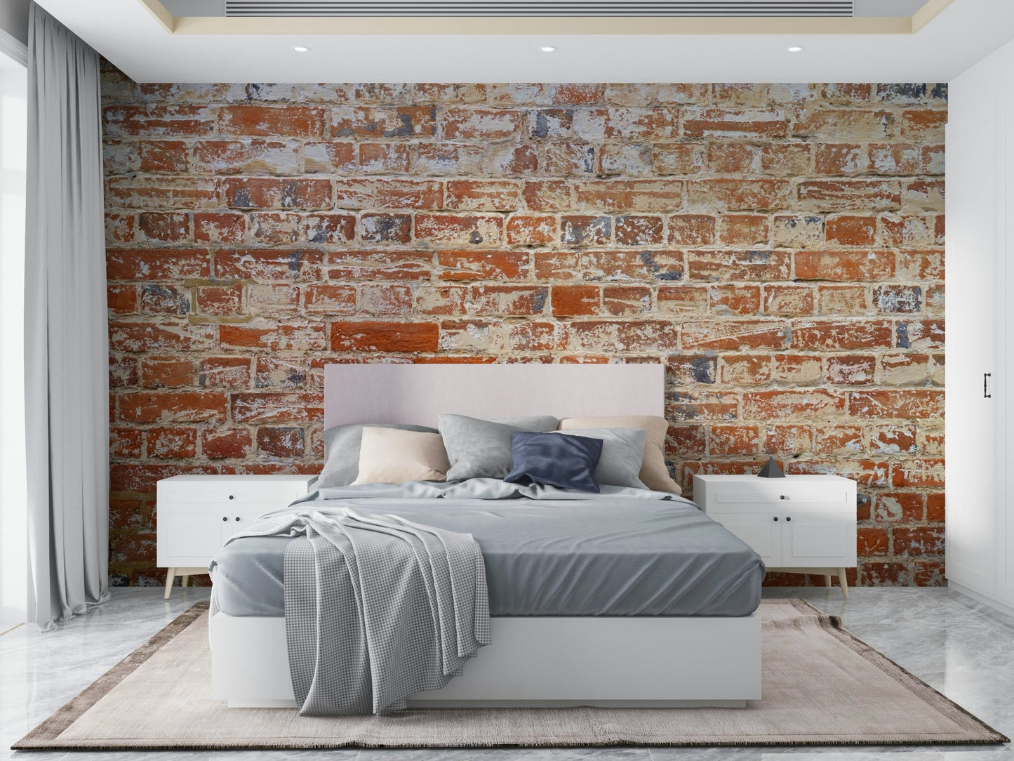 Vintage-inspired mural wallpaper with masonry pattern

