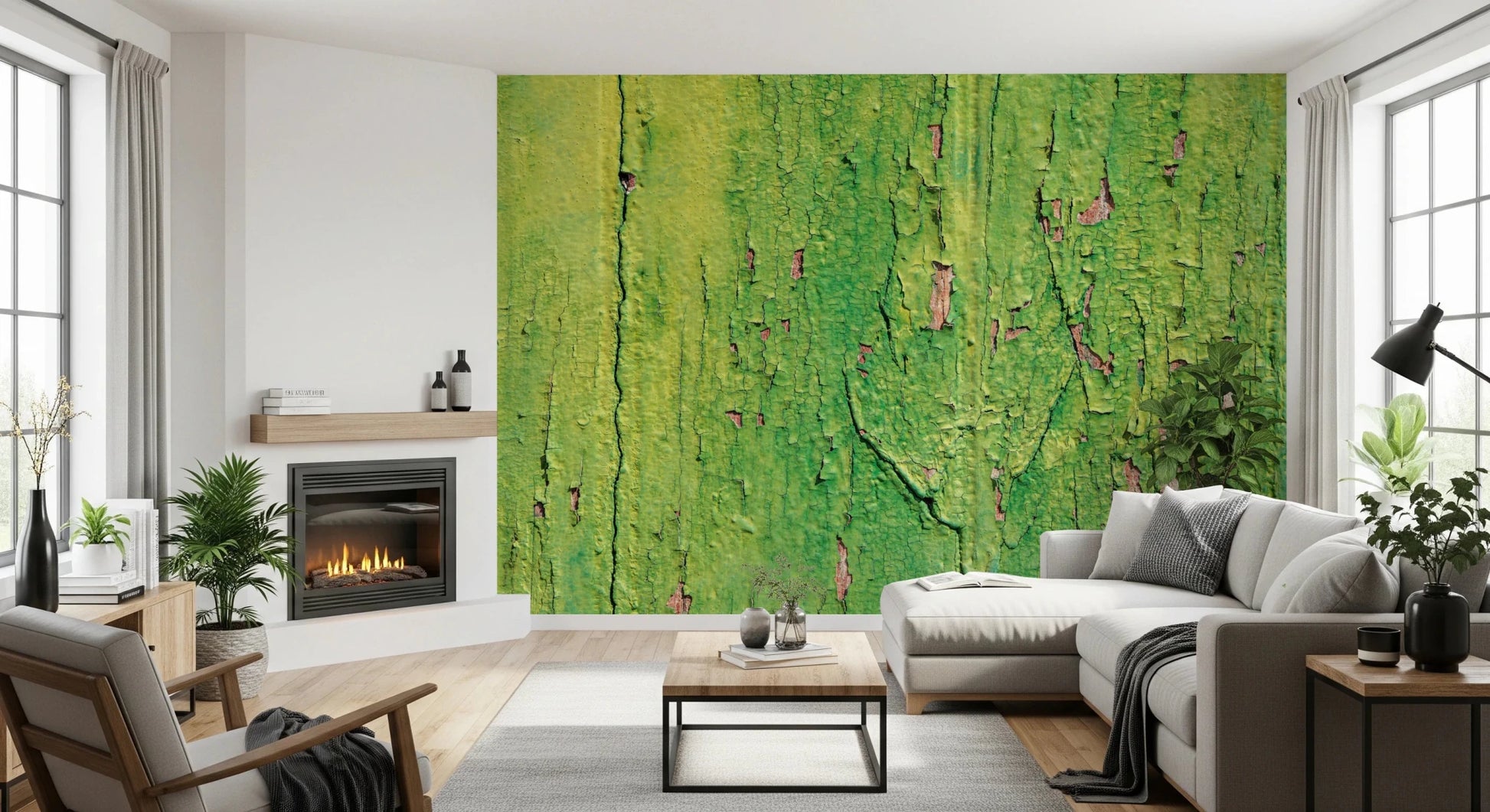 Grungy mint mural depicting a weathered wooden surface texture.