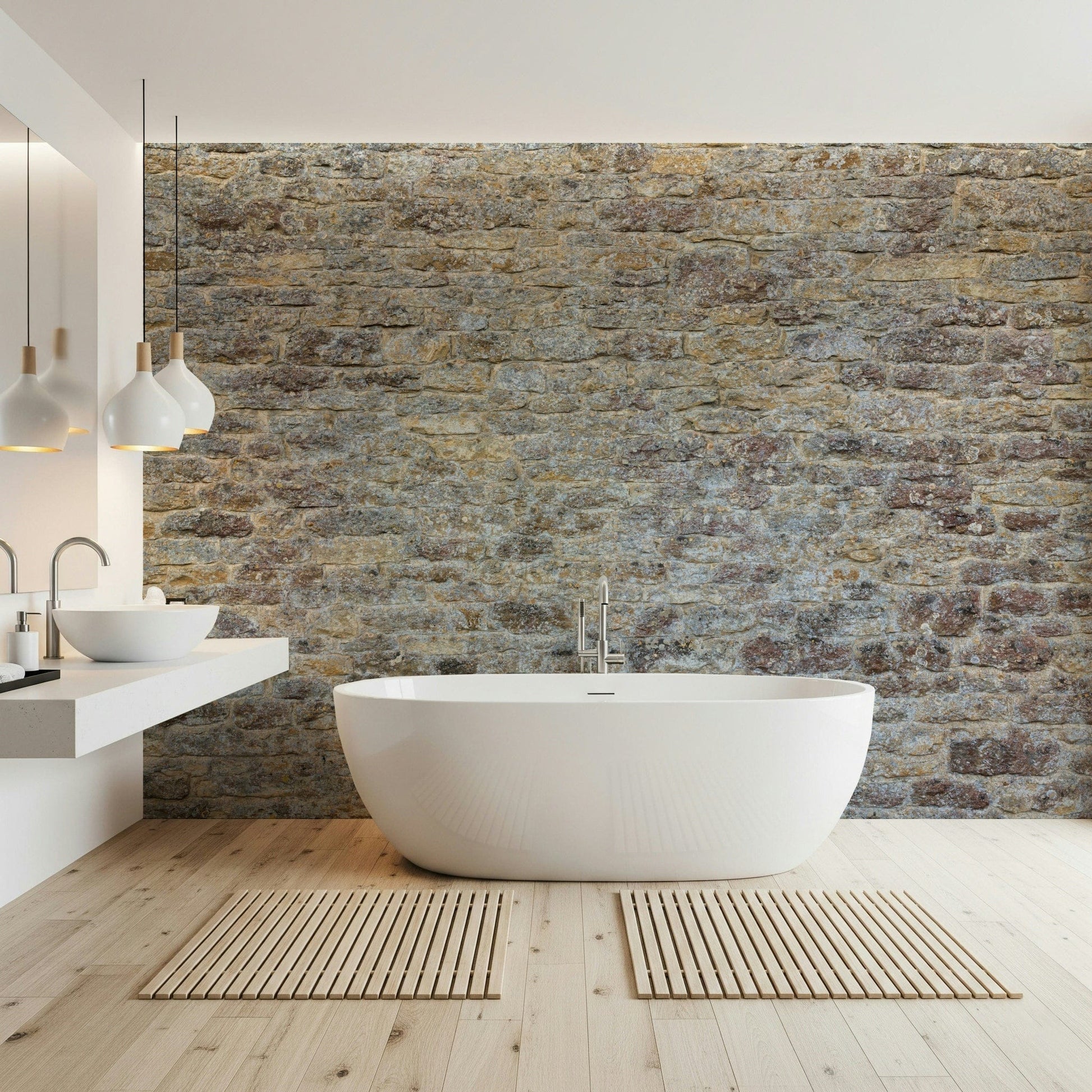 Aged Weathered Stone Brick wall mural, textured stone appeal.