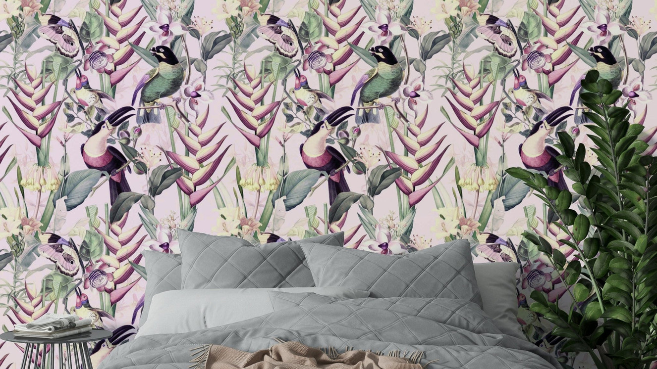 Welcome Jungle Wallpaper with tropical foliage

