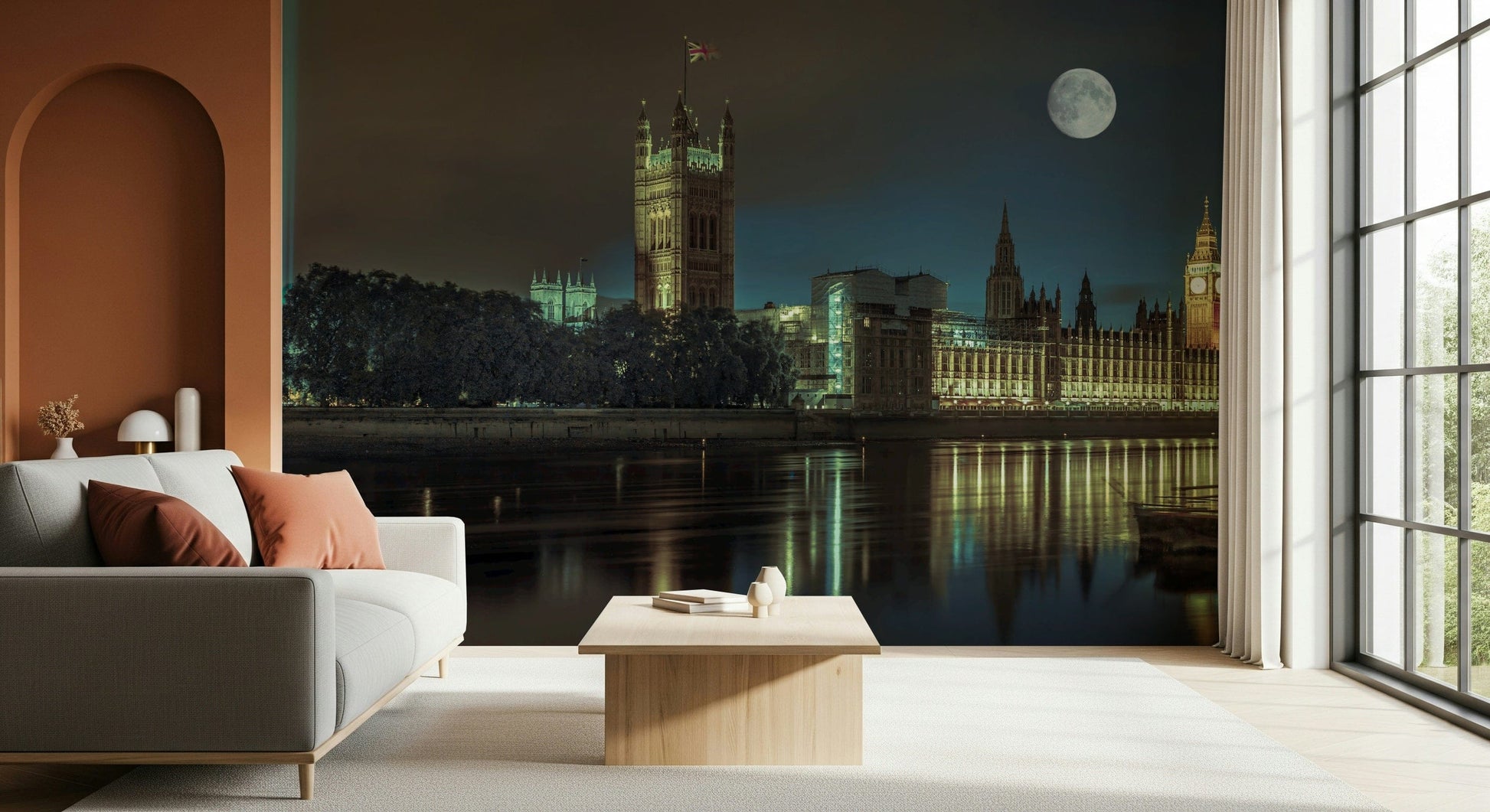 Spectra lights wall mural, spooky urban fantasy.