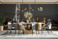 London’s famous landmarks mural with moonlit sky

