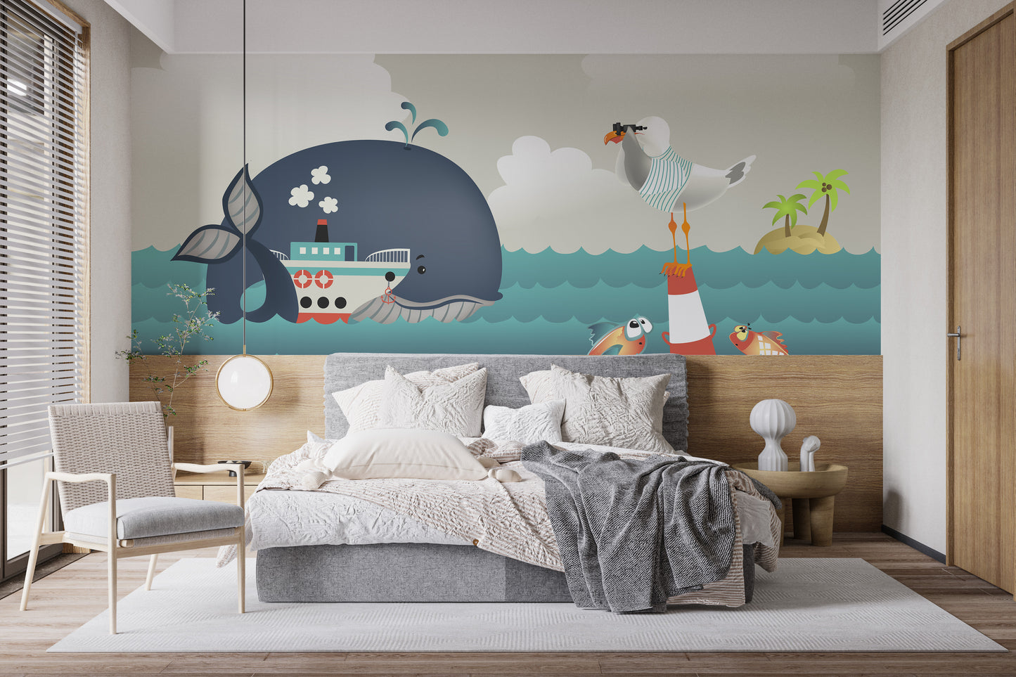 Whale & Steamer Kids Wallpaper Mural - Giffywalls