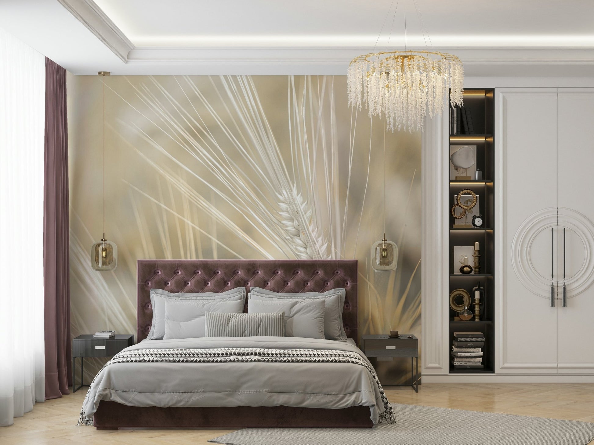 Serene and calming wheat mural for modern interiors

