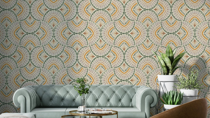 Whimsical fan pattern wallpaper with pastel colors

