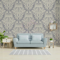 Elegant floral tapestry wallpaper in soft, whimsical tones

