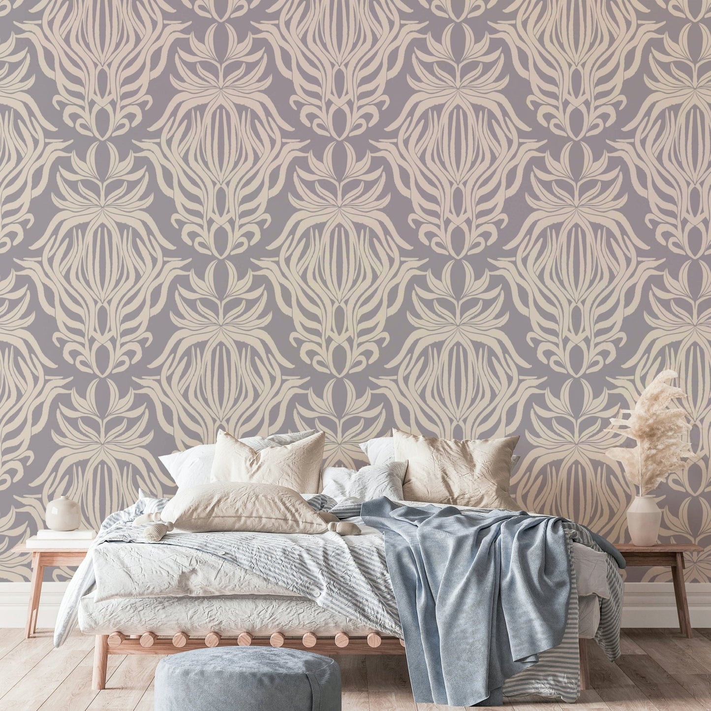 Vibrant floral tapestry wallpaper bringing nature indoors

