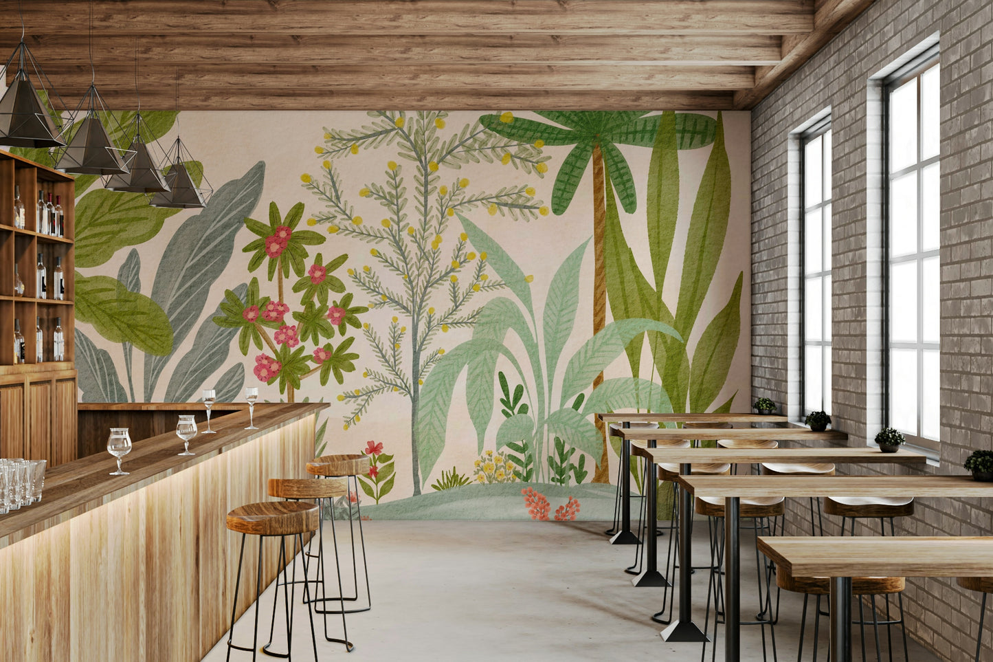 Illustrated garden escape mural for magical interiors

