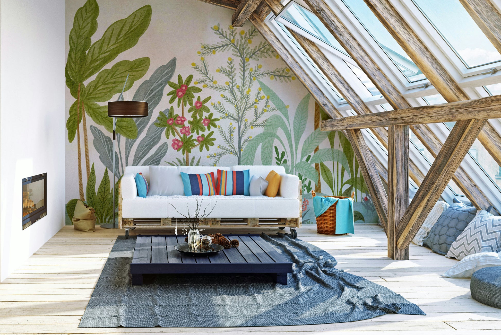 Enchanted garden wall mural in soft pastel tones

