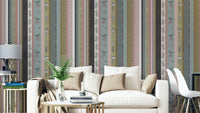 Whimsical Garden Stripes Muted Tones Wallpaper.

