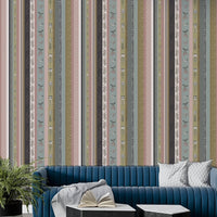 Wallpaper with vertical stripes of different patterns.

