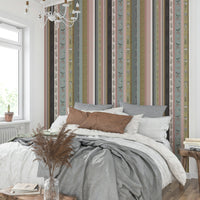 Close-up of the birds and cherries on the wallpaper.

