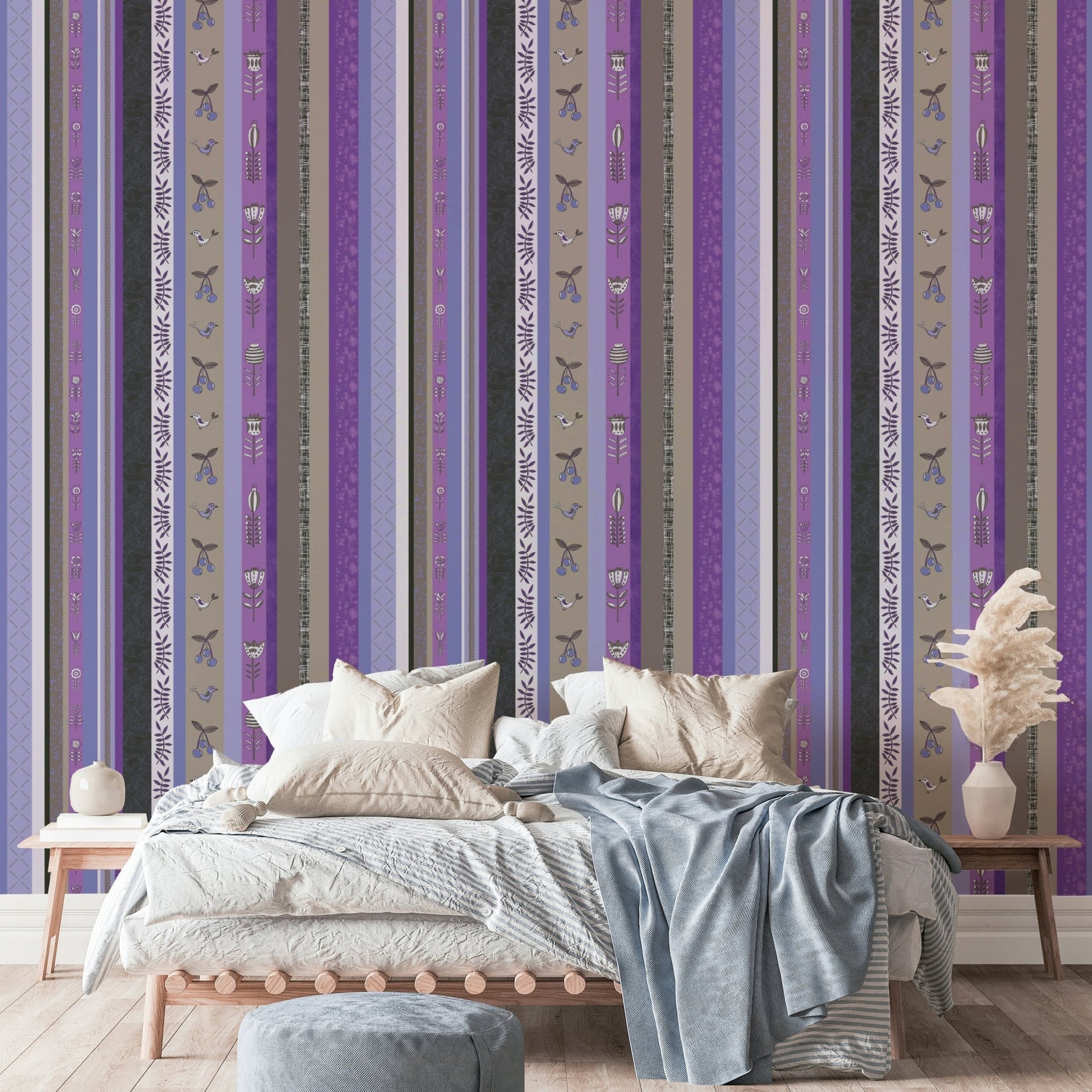 Whimsical Garden Stripes mural for a children's room.

