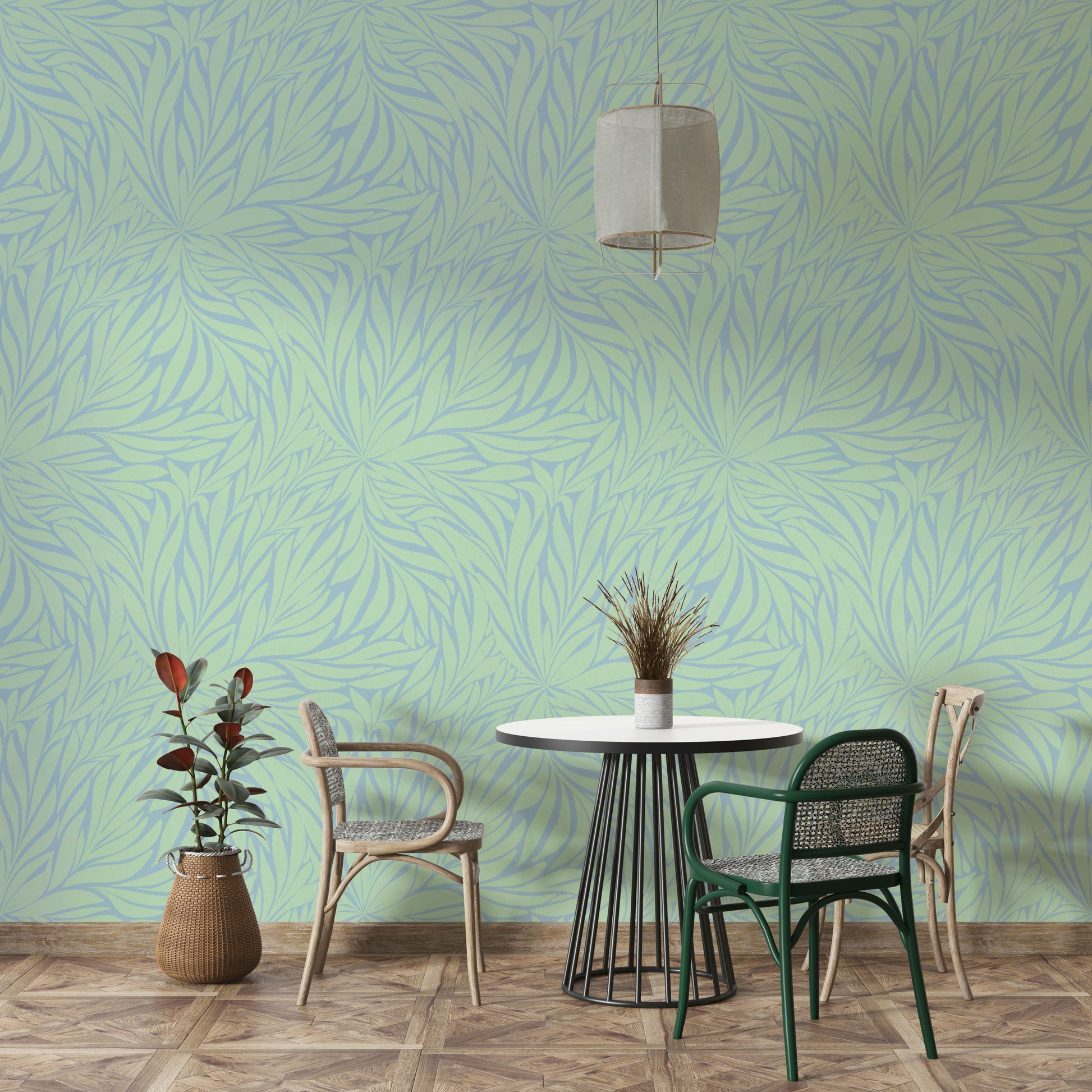 Artistic leaf wallpaper with whimsical motion

