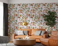 Whimsical Monkeys Playing Music Vintage Exotic Fun Garden blue Wallpaper⁠