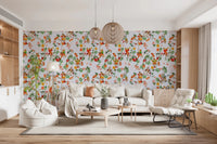 Whimsical Monkeys Playing Music Vintage Exotic Fun Garden blue Wallpaper⁠