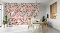 Whimsical Monkeys Playing Music Vintage Exotic Fun Garden pink Wallpaper⁠