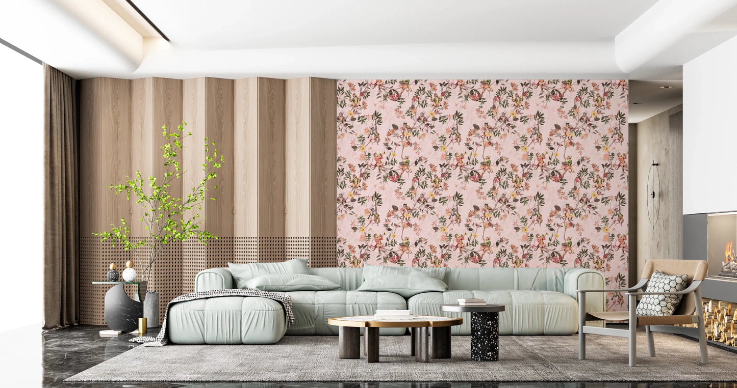 Whimsical Monkeys Playing Music Vintage Exotic Fun Garden pink Wallpaper⁠