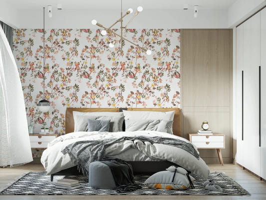 Whimsical Monkeys Playing Music Vintage Exotic Fun Garden white Wallpaper⁠