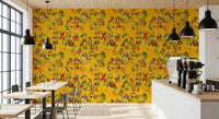 Whimsical Monkeys Playing Music Vintage Exotic Fun Garden yellow Wallpaper⁠