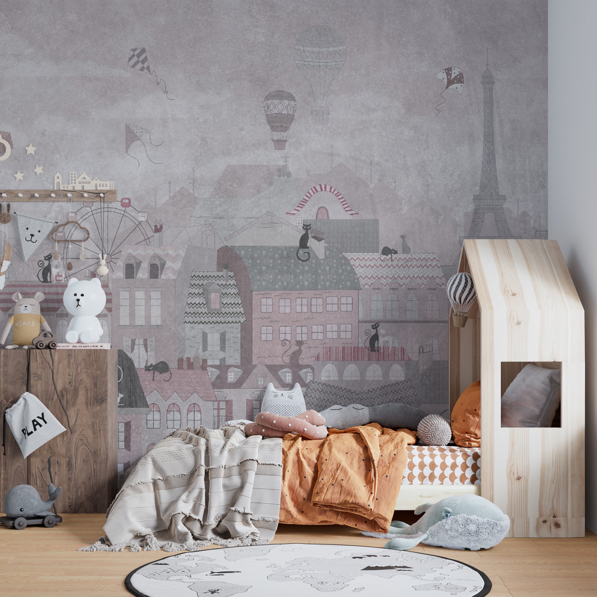 Ferris wheel and Eiffel Tower mural
