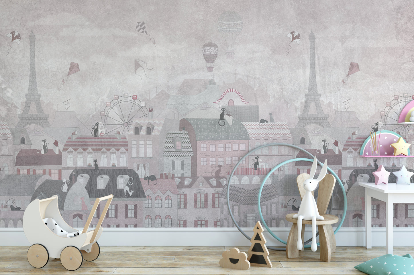 Hot air balloon Paris wallpaper mural
