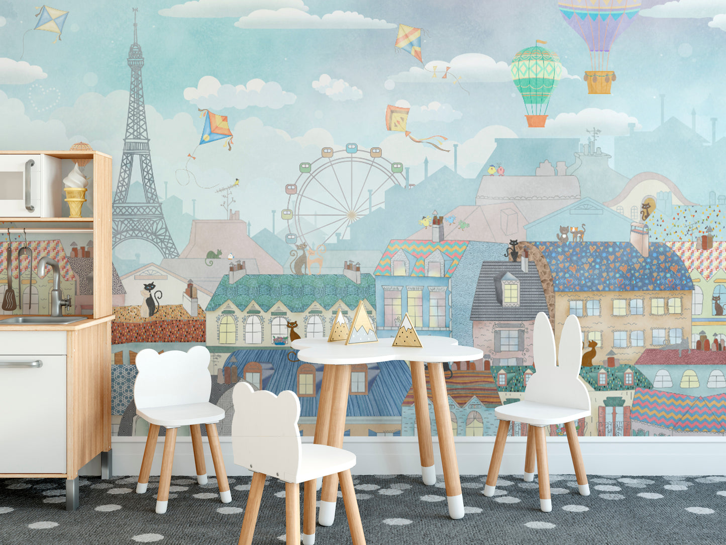 Ferris wheel and Eiffel Tower wall design
