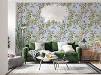 Whimsical Rococo Monkeys Wine Festival Aristocratic Vineyard Vintage Garden blue Wallpaper⁠