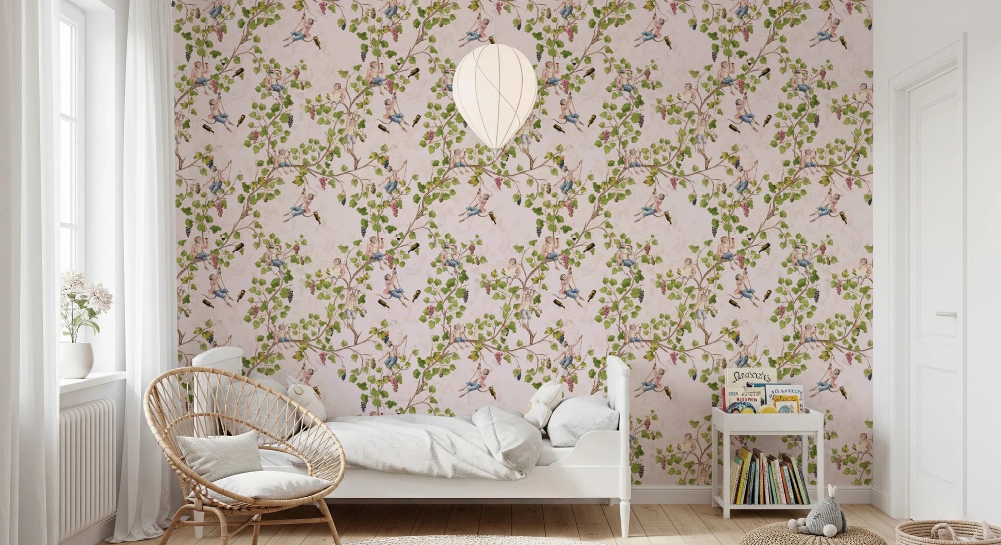 Whimsical Rococo Monkeys Wine Festival Aristocratic Vineyard Vintage Garden pink Wallpaper⁠
