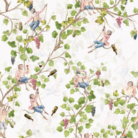 Whimsical Rococo Monkeys Wine Festival Aristocratic Vineyard Vintage Garden white Wallpaper⁠