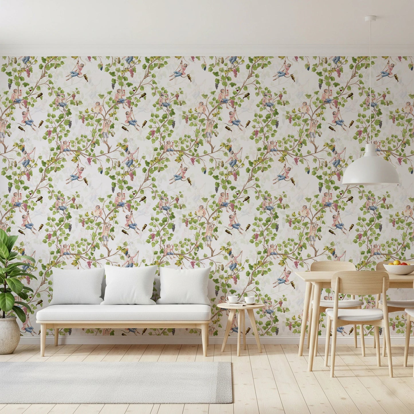 Whimsical Rococo Monkeys Wine Festival Aristocratic Vineyard Vintage Garden white Wallpaper⁠