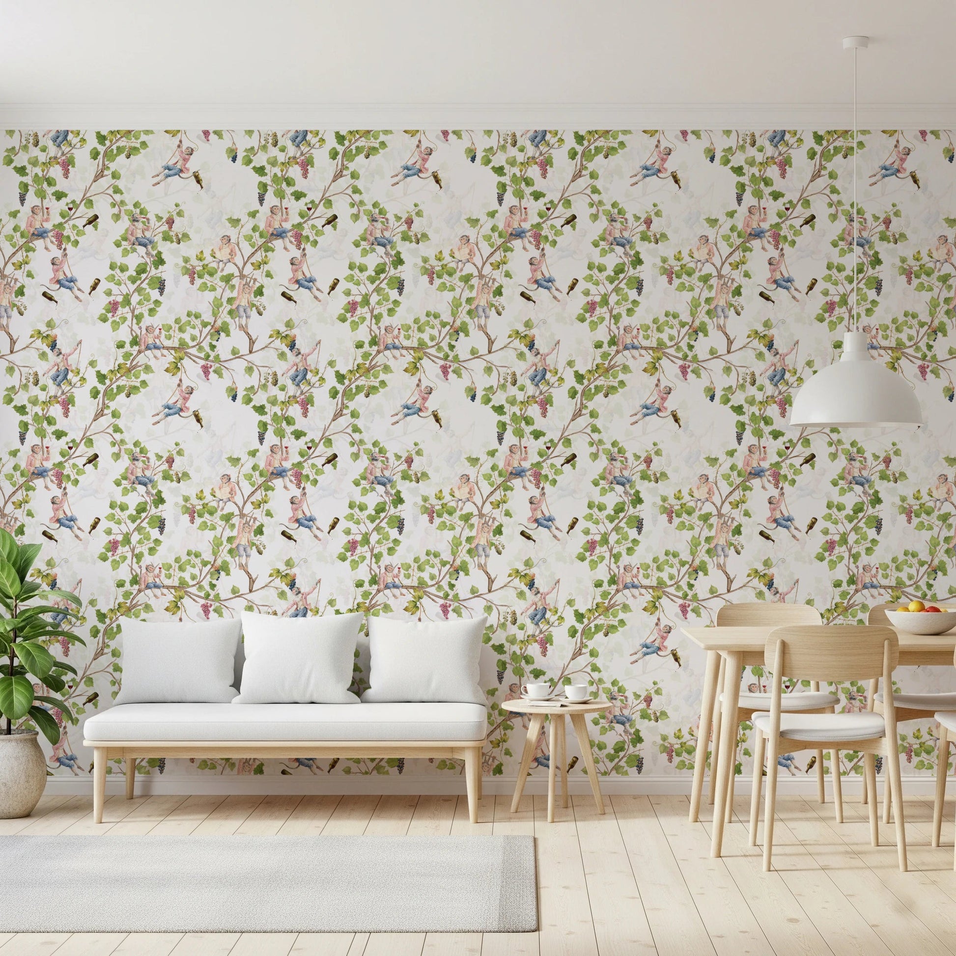 Whimsical Rococo Monkeys Wine Festival Aristocratic Vineyard Vintage Garden white Wallpaper⁠