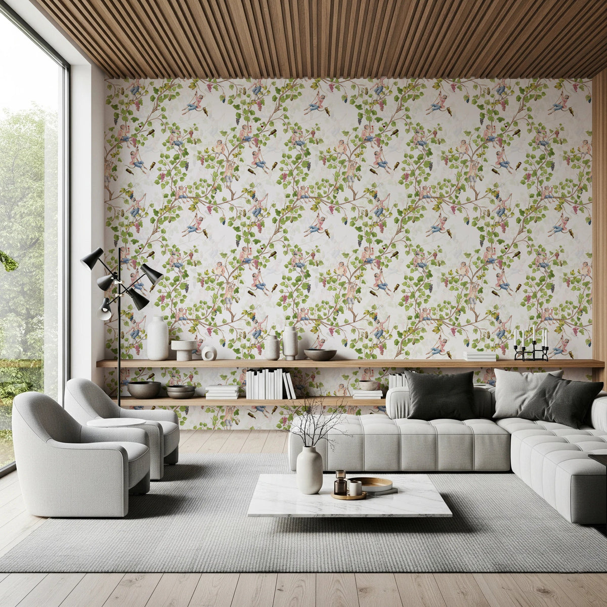 White Rococo Background Whimsical Rococo Monkeys Vintage Garden White Wallpaper